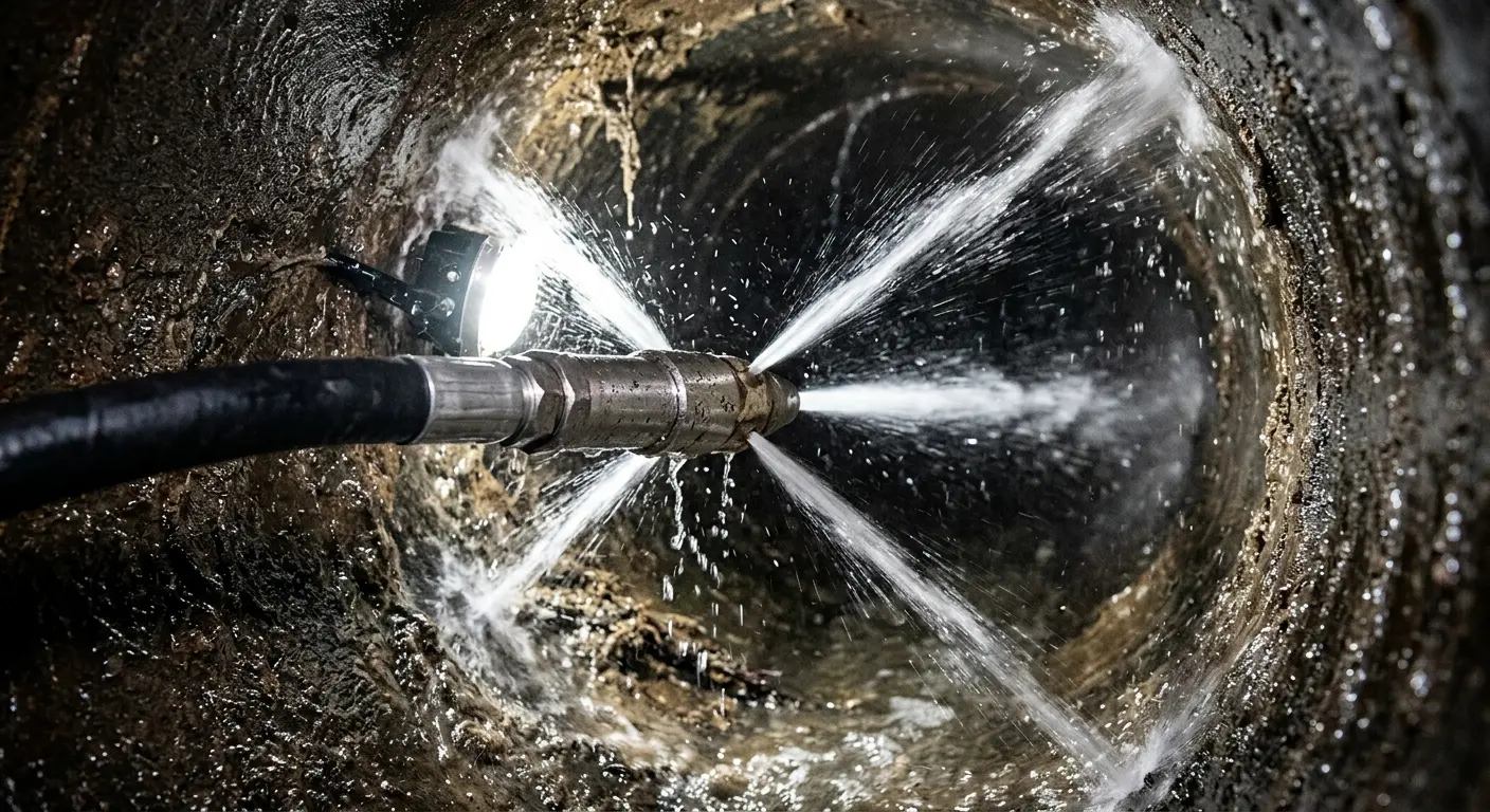 High-pressure hydro jetting nozzle cleaning sewer pipe for Storm Drain Cleaning in Texarkana